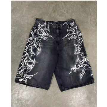 Oversized Watermark Baggy Denim Shorts 