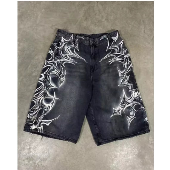 Oversized Watermark Baggy Denim Shorts 