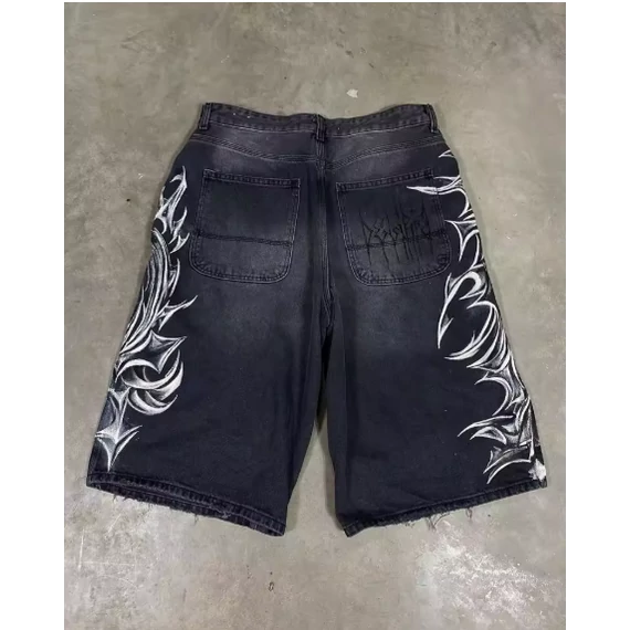 Oversized Watermark Baggy Denim Shorts 
