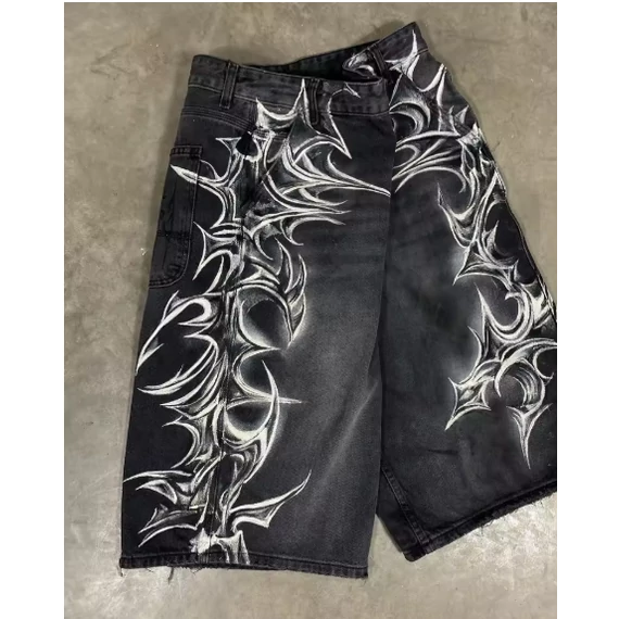 Oversized Watermark Baggy Denim Shorts 