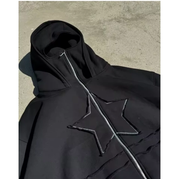 Star Embroidery Patch Zipper Hoodie