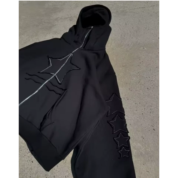 Star Embroidery Patch Zipper Hoodie