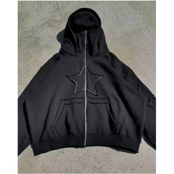 Star Embroidery Patch Zipper Hoodie