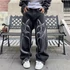 Cyber Embroidery Stacked Baggy Jeans