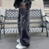 Cyber Embroidery Stacked Baggy Jeans